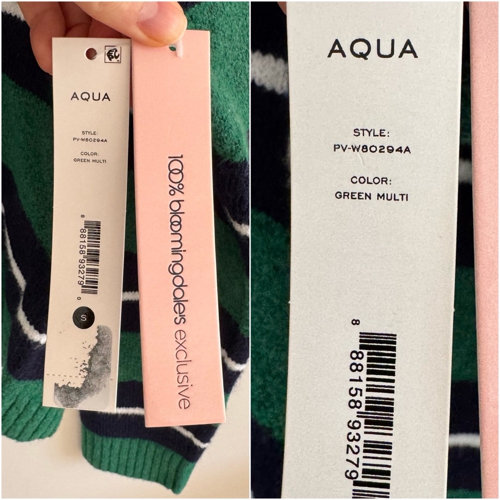 NWT Aqua Striped Polo Sweater - Exclusive In Green Multi size S - Picture 14 of 16